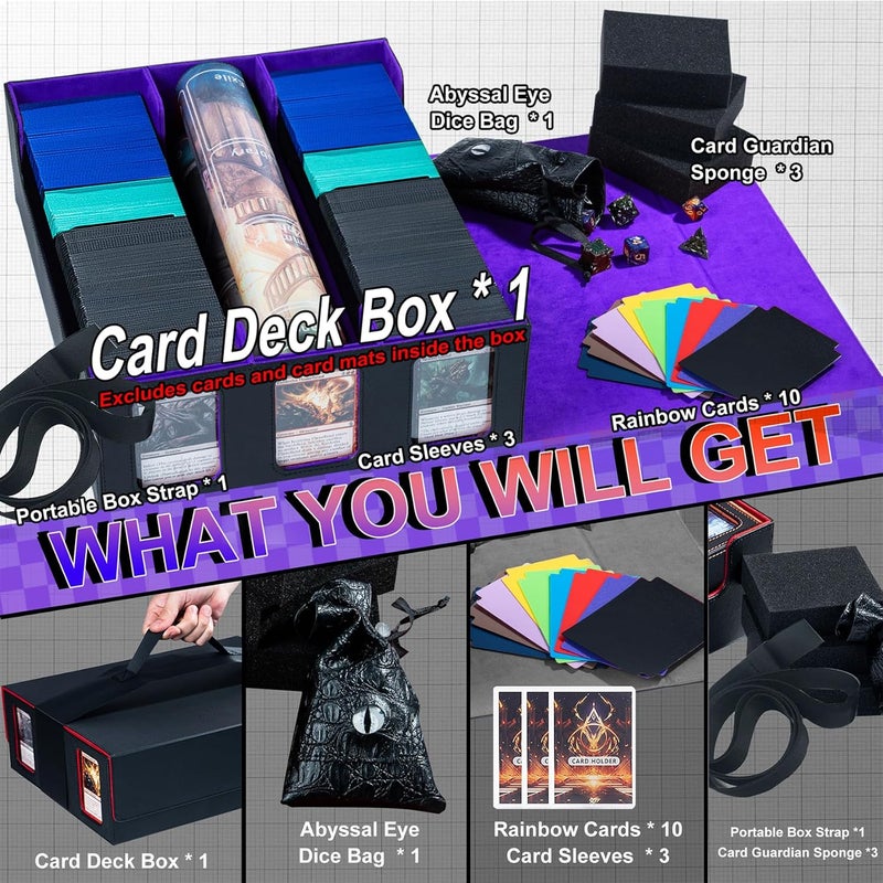 Scimi Extra Large Card Storage Box Holds 3600+ Cards Compatible with 12 Small Deck Boxes, Includes Cthulhu Dice Bag, 10 Colorful Dividers, 4 Protective Foam Pads, Perfect for MTG（Black/Purple） - Image 2